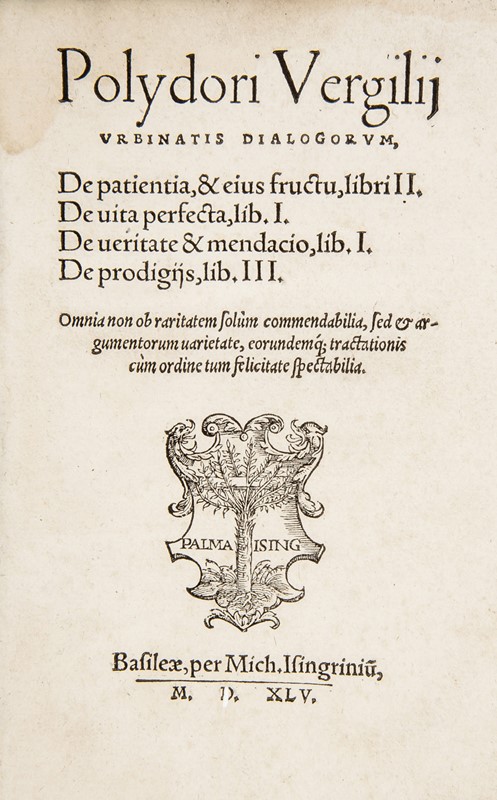 Divinatory art. VERGILIO. Urbinatis Dialogorum.  - Auction RARE ANTIQUE & MODERN  [..]
