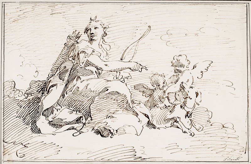 NOVELLI. Diana con arco, faretra, cane e due putti.  - Auction ASIAN AND CONTINENTAL  [..]