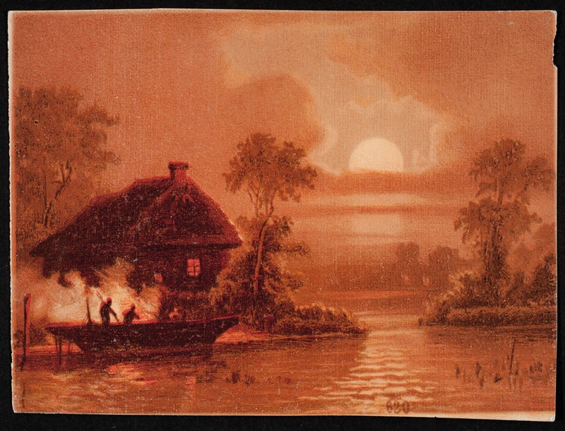 Attribuito a CAFFI. Veduta palustre con barca e casa.  - Auction RARE BOOKS, PRINTS,  [..]