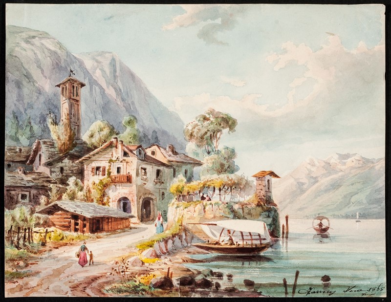 Lago di Como. Veduta con imbarcazioni.  - Auction RARE BOOKS & GRAPHIC ARTS - Bado e Mart Auctions