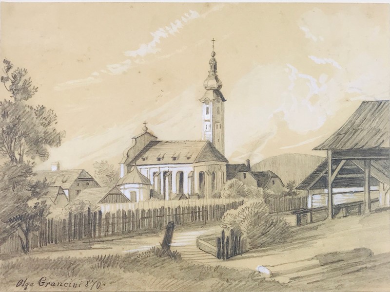 GRANCINI. Paesaggio sloveno con chiesa.  - Auction RARE BOOKS & GRAPHIC ARTS - Bado e Mart Auctions