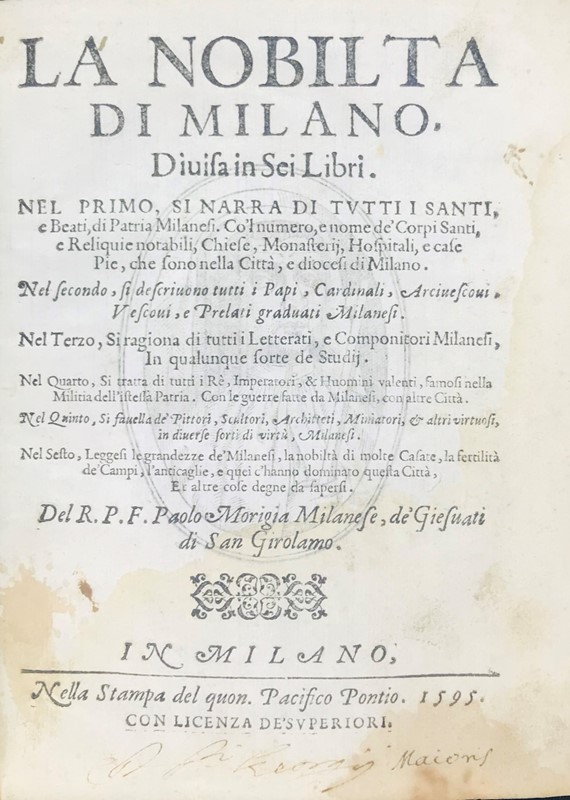 Milan. MORIGIA. La nobilta di Milano, divisa in sei libri.  - Auction RARE ANTIQUE  [..]