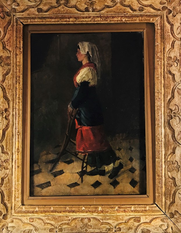 Painting. Scuola Italiana. Ragazza in piedi con sedia.  - Auction ASIAN AND CONTINENTAL  [..]