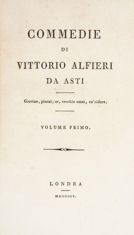 ALFIERI. Commedie.  - Auction Fine Books, Manuscripts, Prints and Autographs - Bado e Mart Auctions