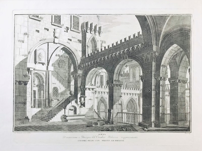 GALLI BIBIENA. Royal Courtyard with view.  - Auction RARE BOOKS & GRAPHIC ARTS - Bado e Mart Auctions