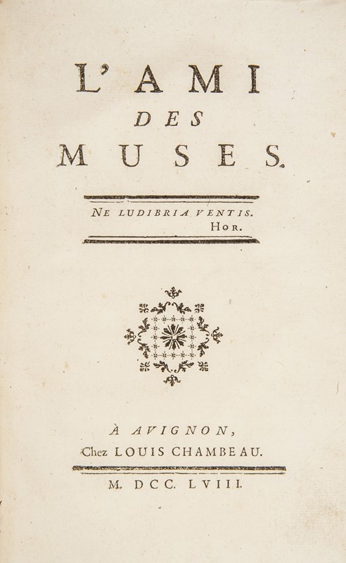 Enlightment Poetry. BOUDIER DE VILLEMERT. L&#39;ami des Muses.  - Auction RARE BOOKS & GRAPHIC ARTS - Bado e Mart Auctions