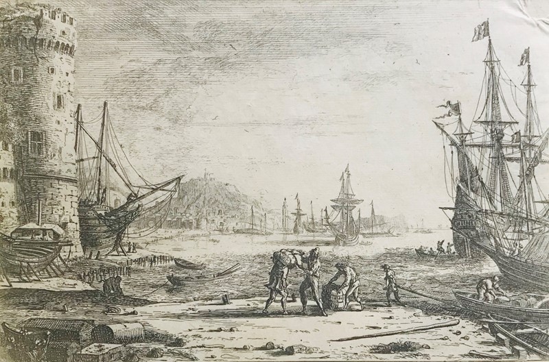 LORRAIN. Sea port with round tower.  - Auction Fine Books, Manuscripts, Prints and Autographs - Bado e Mart Auctions
