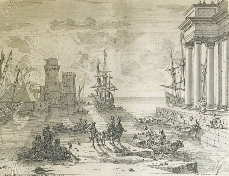 LORRAIN - BARRIERE. Harbor scene with the departure of Ulysses from the land of the Phaeacians.  - Auction RARE BOOKS & GRAPHIC ARTS - Bado e Mart Auctions