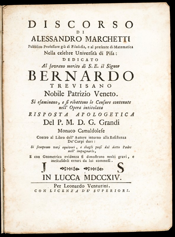 Mathematics. GALILEO-MARCHETTI. Discorso.  - Auction Fine Books, Manuscripts, Prints and Autographs - Bado e Mart Auctions
