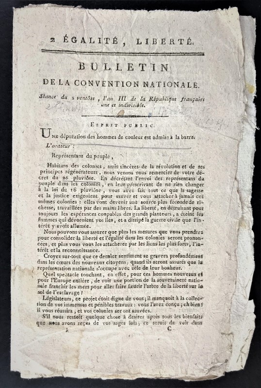 Abolition of slavery in the Colonies. Bulletin de la Convention Nationale Seance  [..]