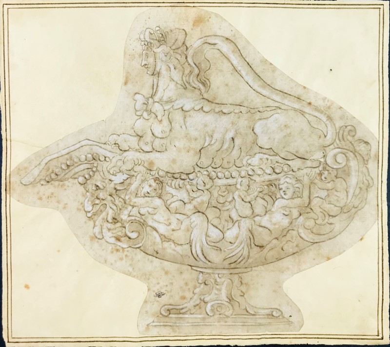 Attributed to PERIN DEL VAGA. Study for centerpiece decorated with mythological figures.  - Auction RARE BOOKS & GRAPHIC ARTS - Bado e Mart Auctions