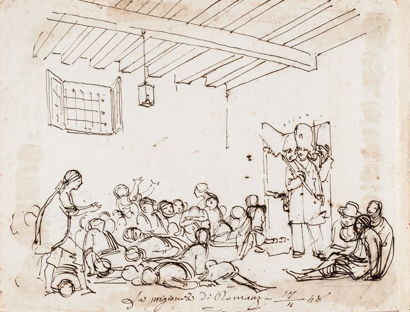 Drawing. CAFFI. La prigionia di Romans, 17 aprile 1848.  - Auction RARE BOOKS & GRAPHIC ARTS - Bado e Mart Auctions