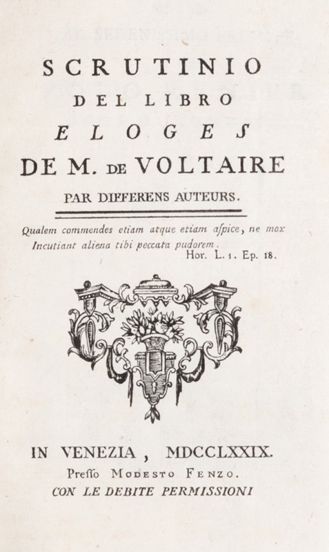 CASANOVA. Scrutinio del libro Eloges de m. de Voltaire.  - Auction RARE BOOKS &  [..]