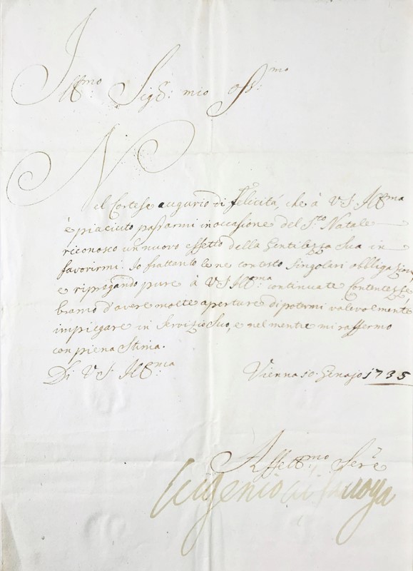 Autograph. Eugenio di Savoia Principe. Lettera in italiano. 1735.  - Auction Books,  [..]