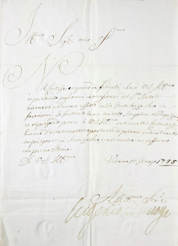 Autograph. Eugenio di Savoia Principe. Lettera in italiano. 1735.  - Auction Books,  [..]