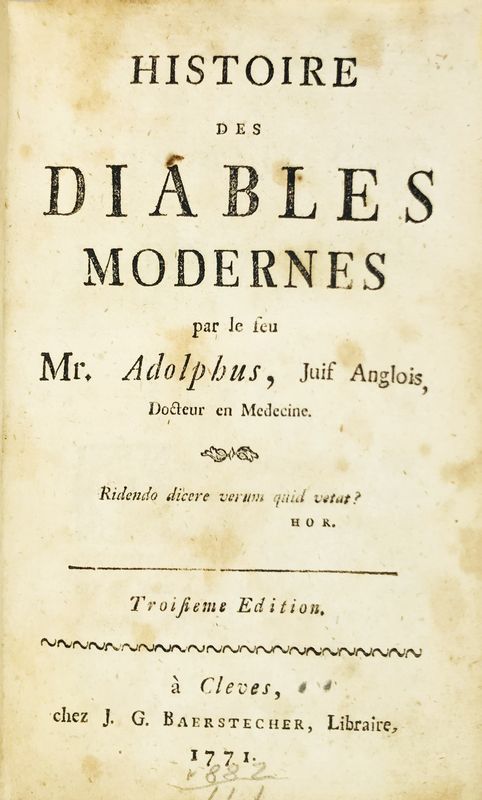 Demonology. ADOLPHUS. Histoires des diables modernes.  - Auction RARE ANTIQUE &  [..]