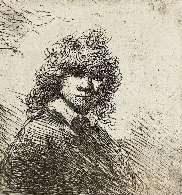 REMBRANDT. Rembrandt bareheaded, with high curly hair.  - Auction Prints, Maps and Documents. - Bado e Mart Auctions