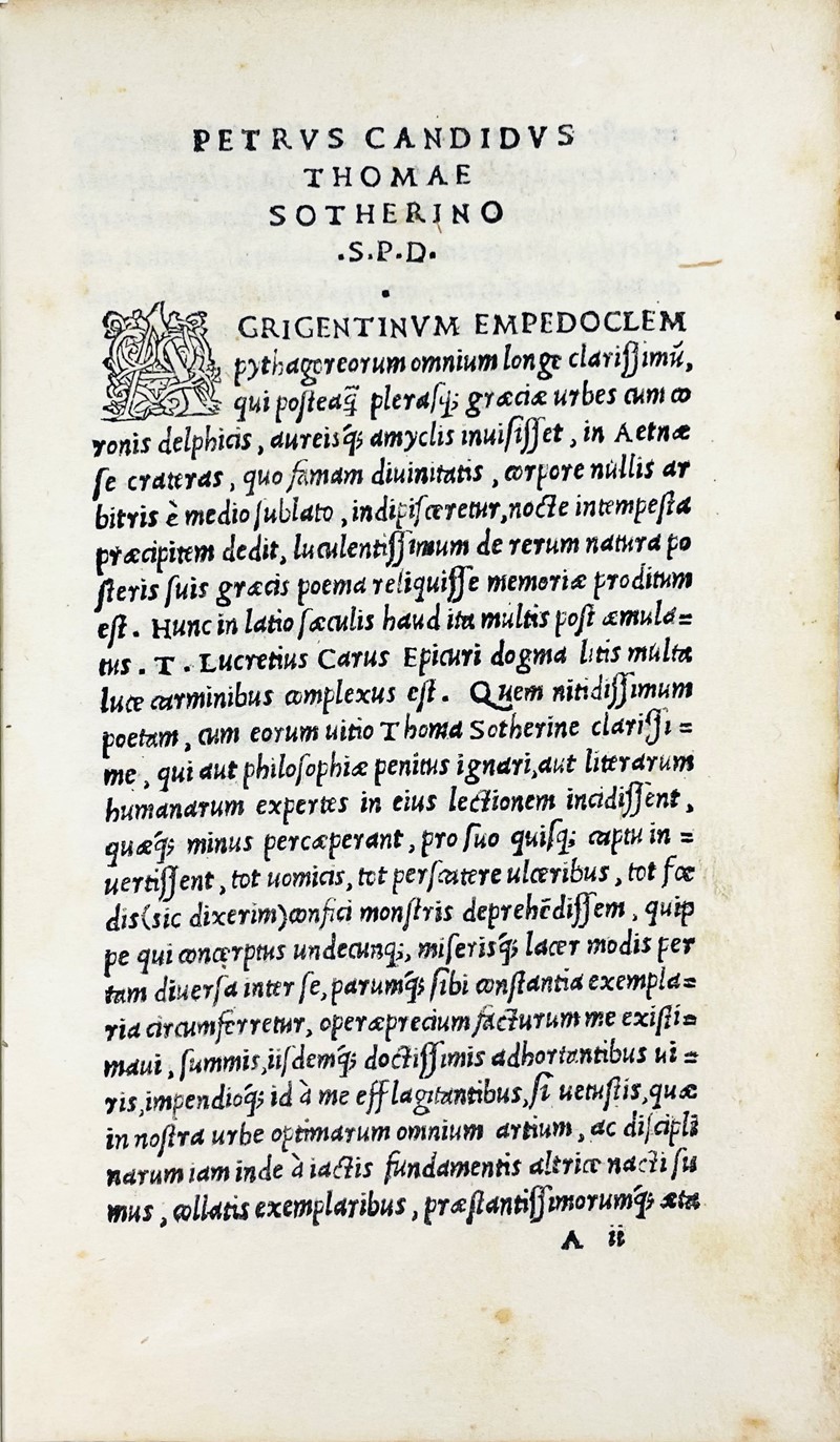 LUCRETIUS. T. Lucretii Cari De rerum natura libri VI.  - Auction RARE BOOKS & GRAPHIC ARTS - Bado e Mart Auctions