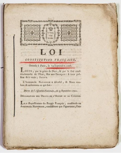 French Revolution – Constitution. Loi Constitution Fran&#231;aise.  - Auction RARE BOOKS, PRINTS, MAPS AND DOCUMENTS. - Bado e Mart Auctions