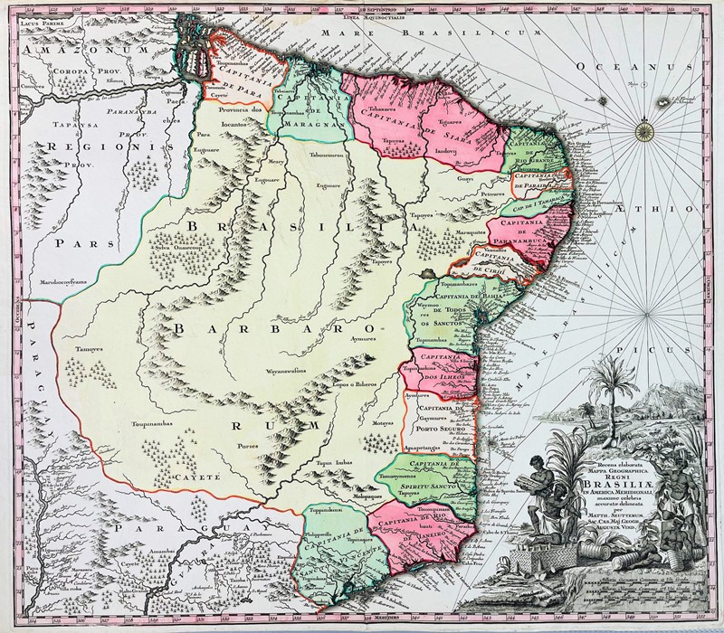 Brazil. SEUTTER. Recens elaborata Mappa Geographica regni Brasiliae in America Meridionali.  [..]