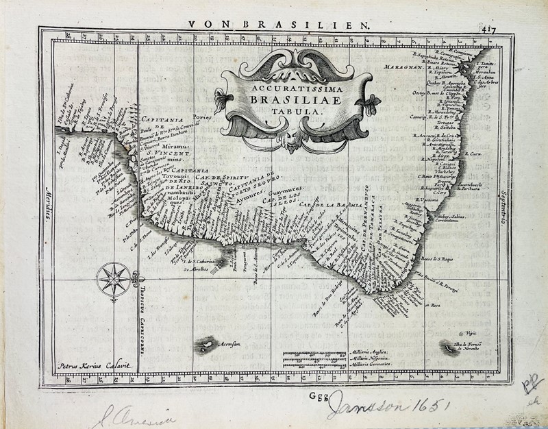 Brazil. MERCATOR - KAERIUS. Accuratissima Brasiliae Tabula.  - Auction Prints, Maps  [..]
