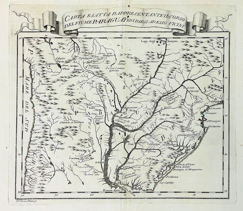 South America. ROSSI. Carta esatta rappresentante il corso del fiume Paraguay ed  [..]