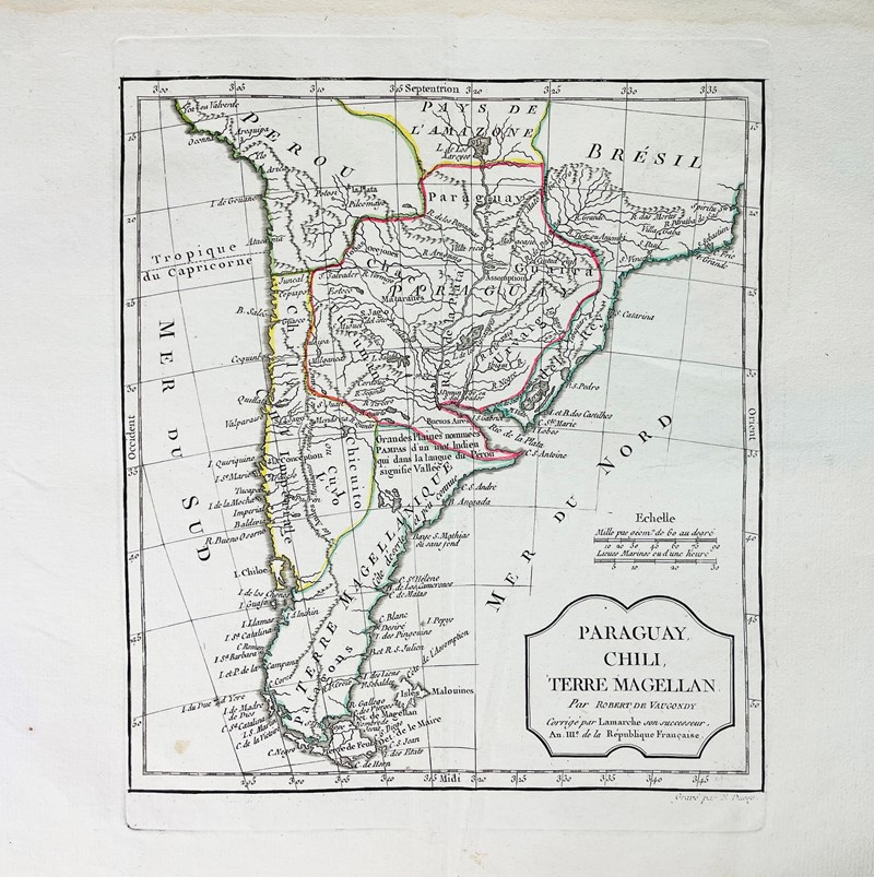South America. DE VAUGONDY. Paraguay, Chili, Terre Magellan.  - Auction Prints,  [..]