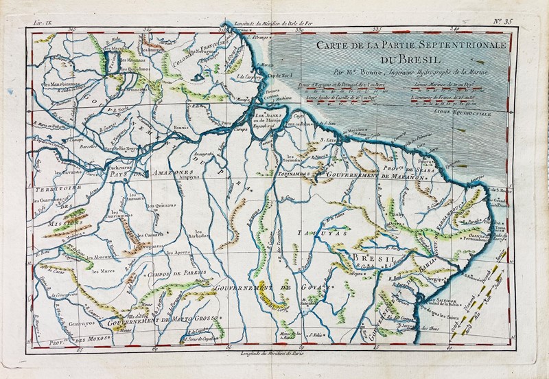 BONNE. Carte De La Partie Septentrionale du Bresil.  - Auction Prints, Maps and  [..]