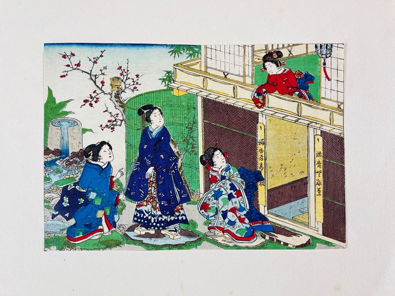Adachi Ginkō. Four ladies speaking in the garden.  - Auction RARE BOOKS & GRAPHIC ARTS - Bado e Mart Auctions