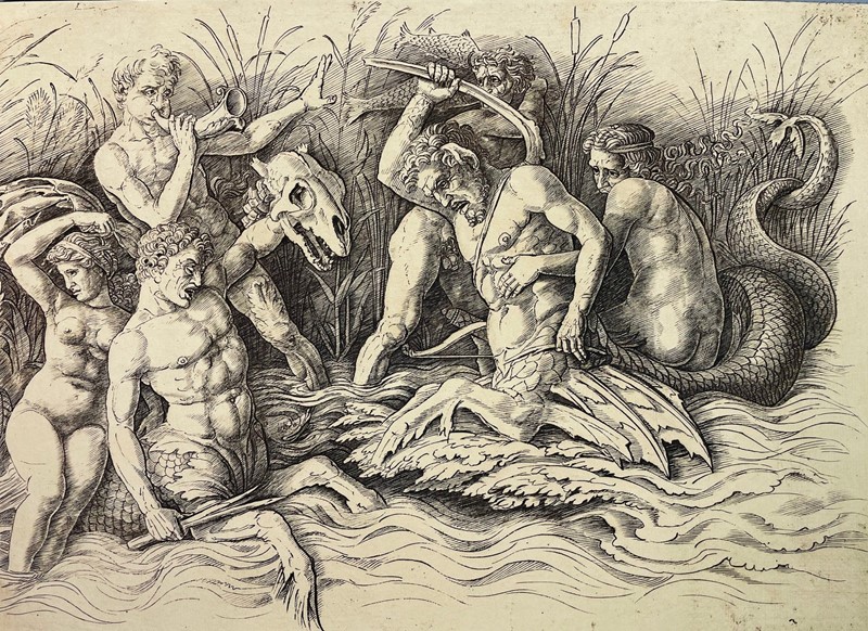 Da Mantegna. Fight of Sea Gods. Right side.  - Auction RARE BOOKS & GRAPHIC ARTS - Bado e Mart Auctions