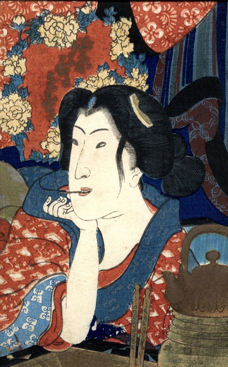 KUNISADA. Bijinga. Cover of a shunga book. Courtesan with toothpick.  - Auction  [..]