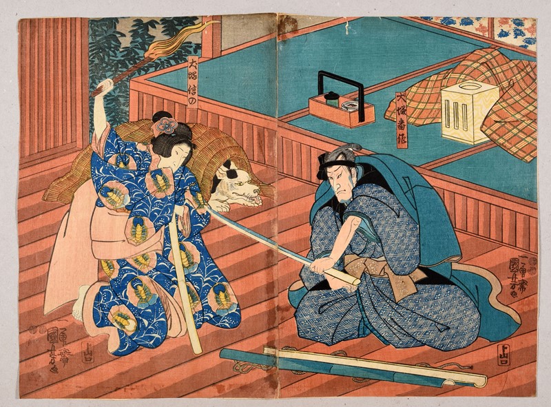 KUNIYOSHI. Yakusha-e. Kabuki Theater scene. The Biography of Nans&#244; Satomi  [..]