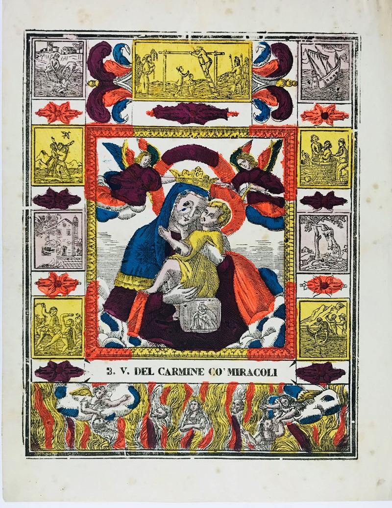 Remondini. Madonna del Carmelo entro cornice con dieci miracoli.  - Auction Prints,  [..]