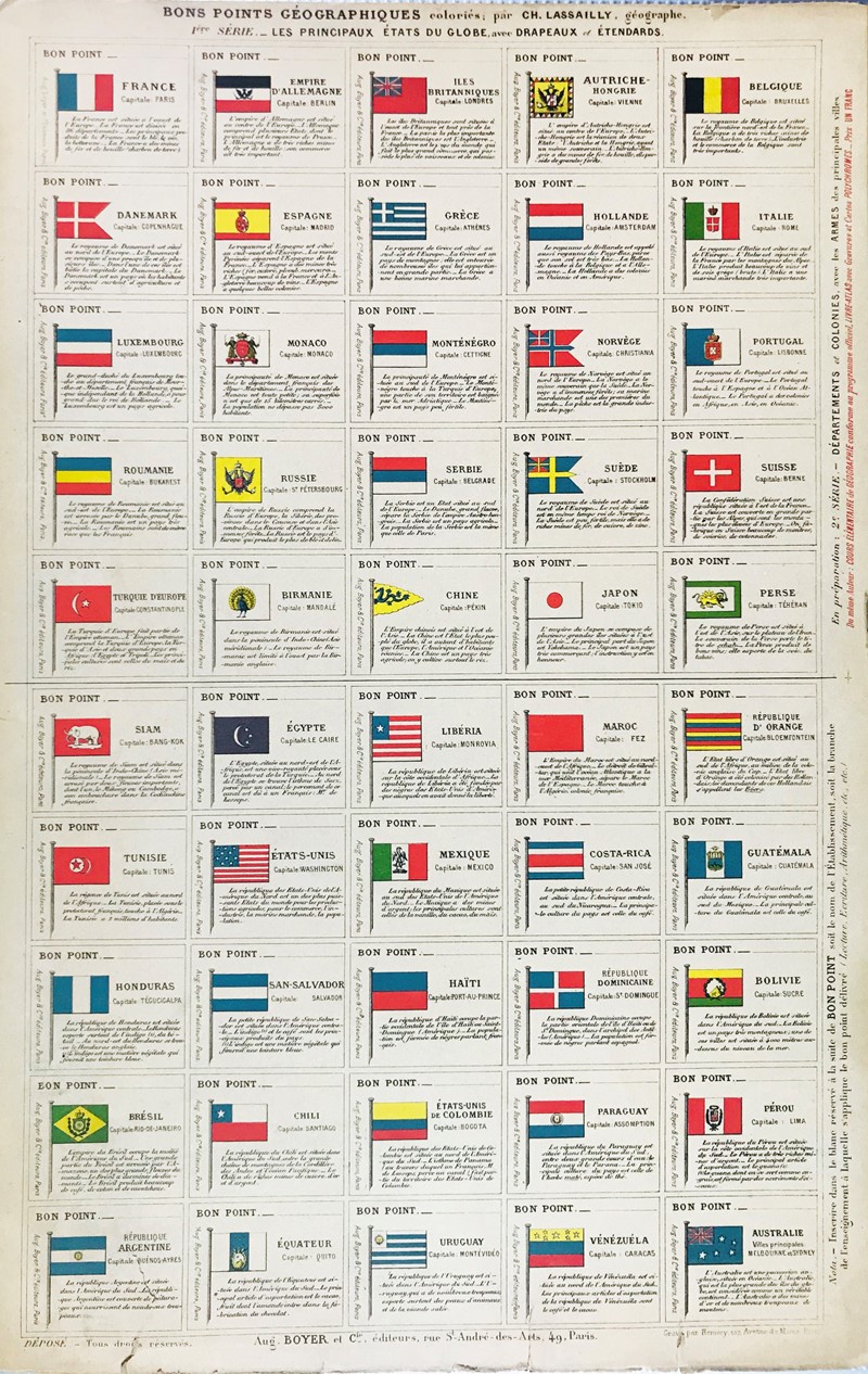 LASSAILLY. Les principaux etats du globe avec drapeaux et etendards.  - Auction  [..]