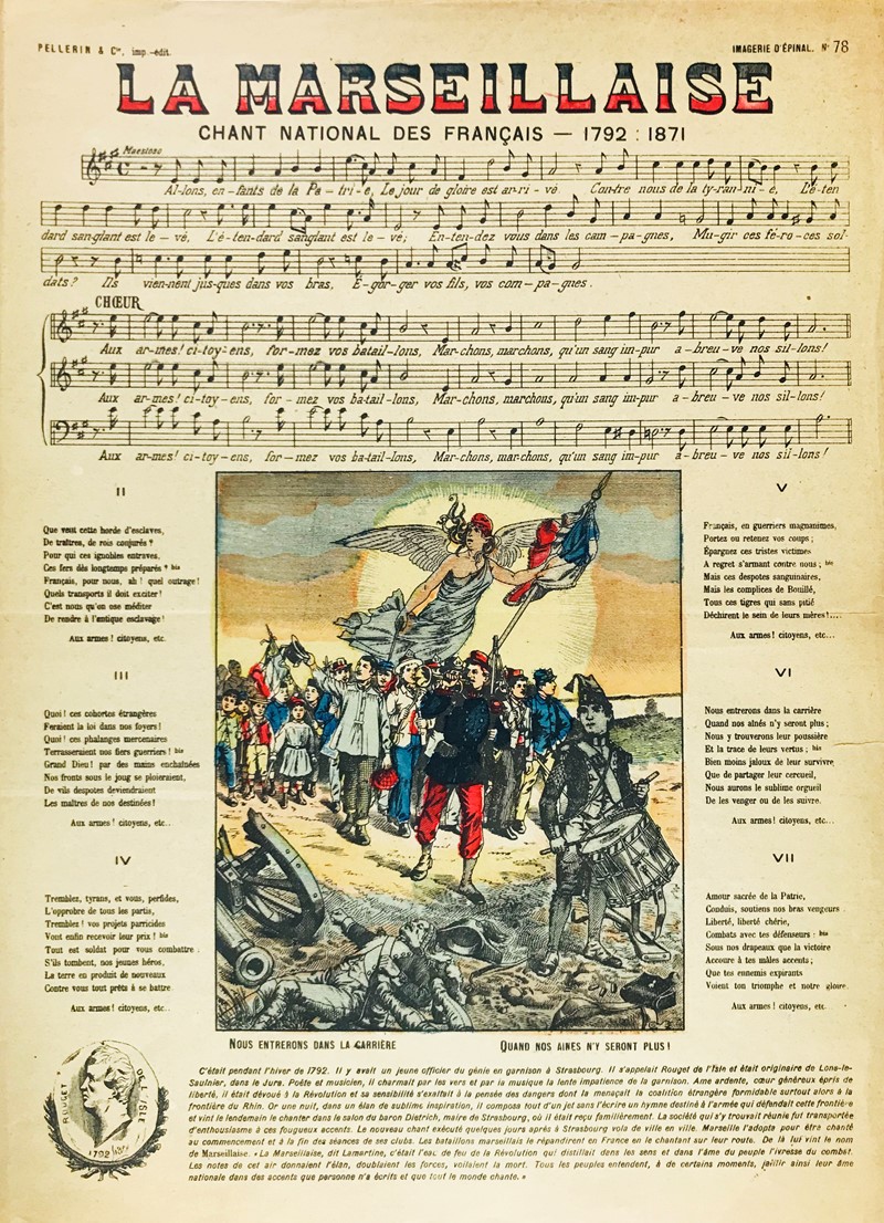 EPINAL. La Marseillaise Chant National des Fran&#231;ais.  - Auction Prints,  [..]
