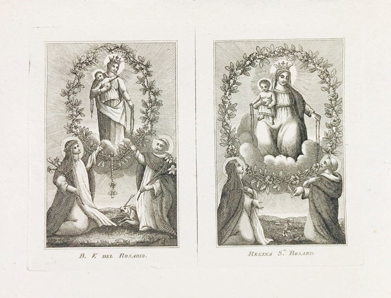 Remondini. Due illustrazioni con Madonna del Rosario, Santa Caterina da Siena e  [..]