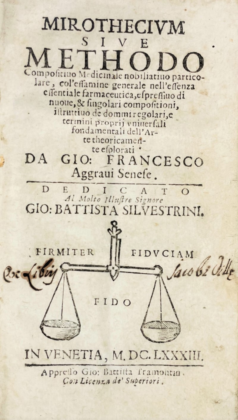 Medicine. AGGRAVI. Mirothecium sive methodo compositivo medicinale.  - Auction RARE  [..]