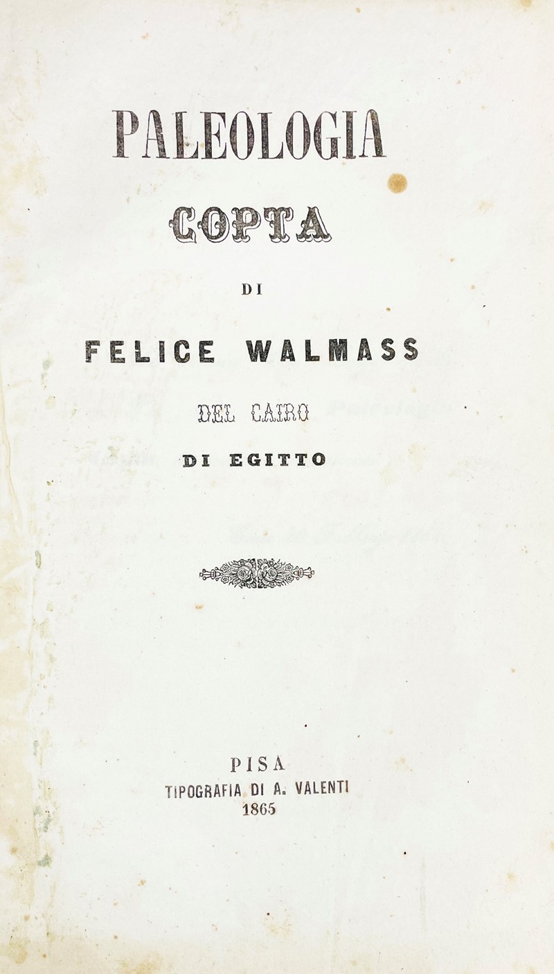 Coptic Language. WALMASS. Paleologia copta.  - Auction RARE BOOKS & GRAPHIC  [..]