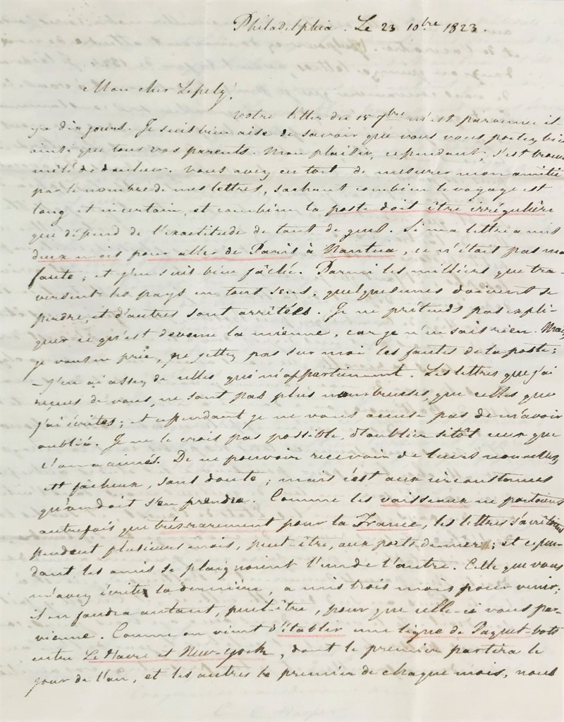 Philadelphia. Signed Letter to Mr. Lepely, Avocat a Nantua.  - Auction Prints, Maps  [..]