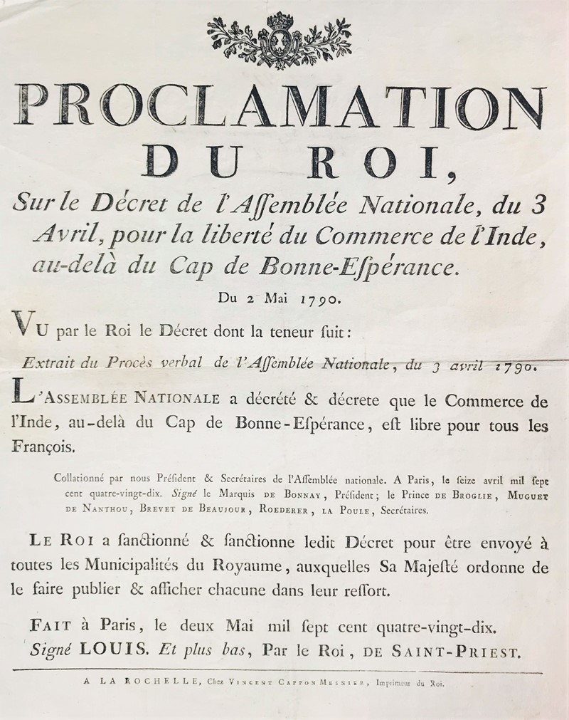 Trade for India beyond the Cape of Good Hope. Proclamation du Roi, Sur le Decret  [..]