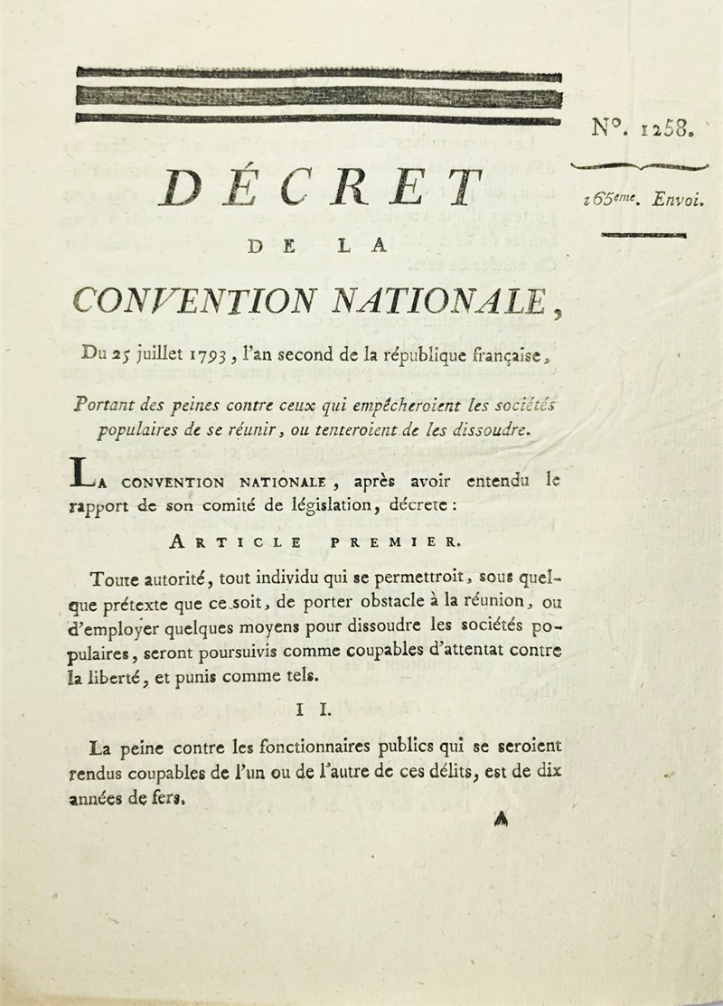 French Revolution. Freedom of expression and political organization.  - Auction Prints, Maps and Documents. - Bado e Mart Auctions