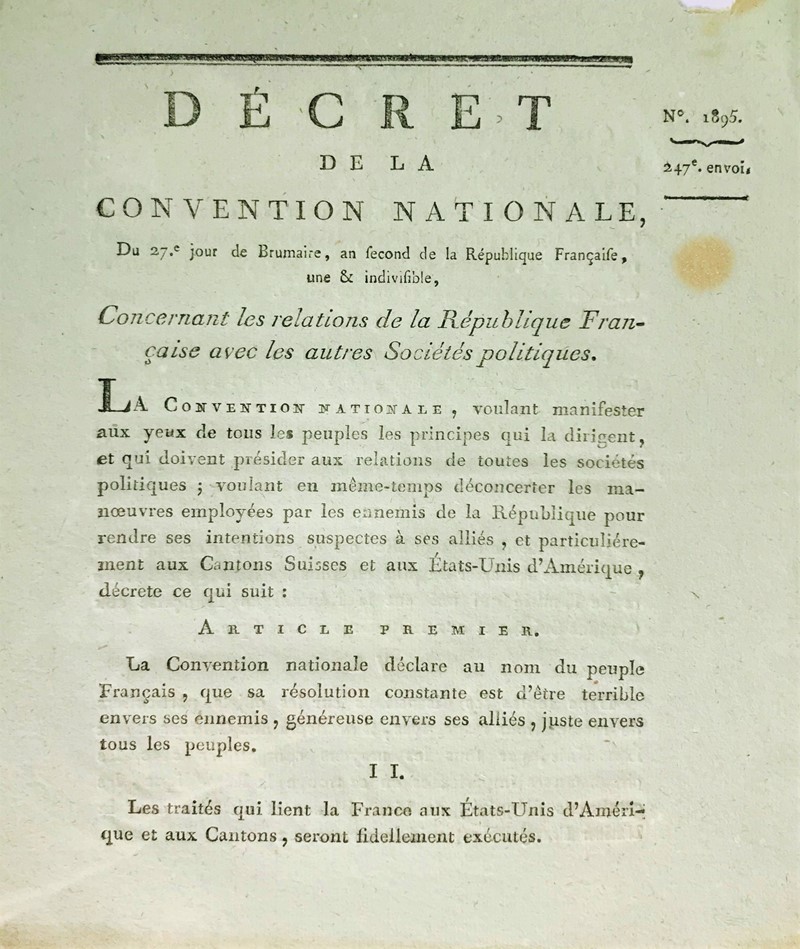French Revolution and the United States. Decret de la Convention Nationale…  [..]