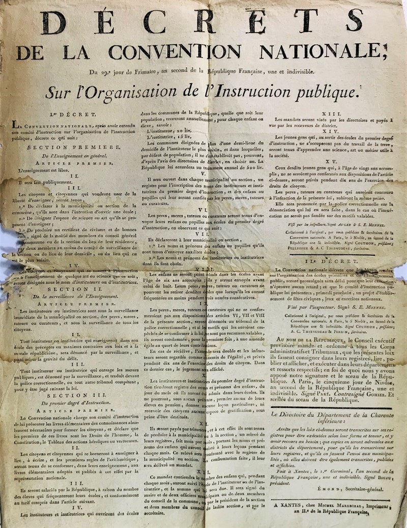 French Public Education. Decrets de la Convention Nationale… Sur l’Organisation  [..]