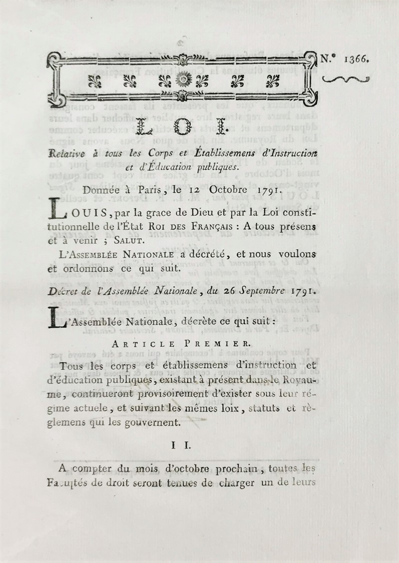 French Revolution. Public education reform.  - Auction Prints, Maps and Documents.  [..]