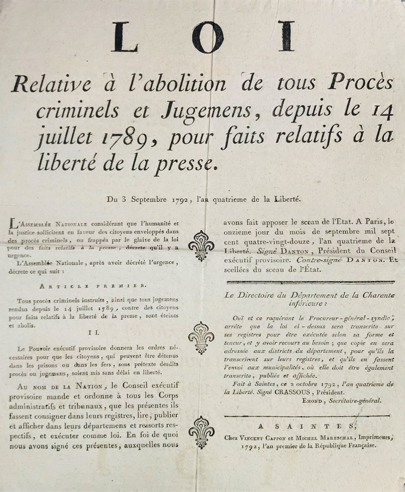 Poster. French Revolution. Freedom of the Press.  - Auction Prints, Maps and Documents.  [..]