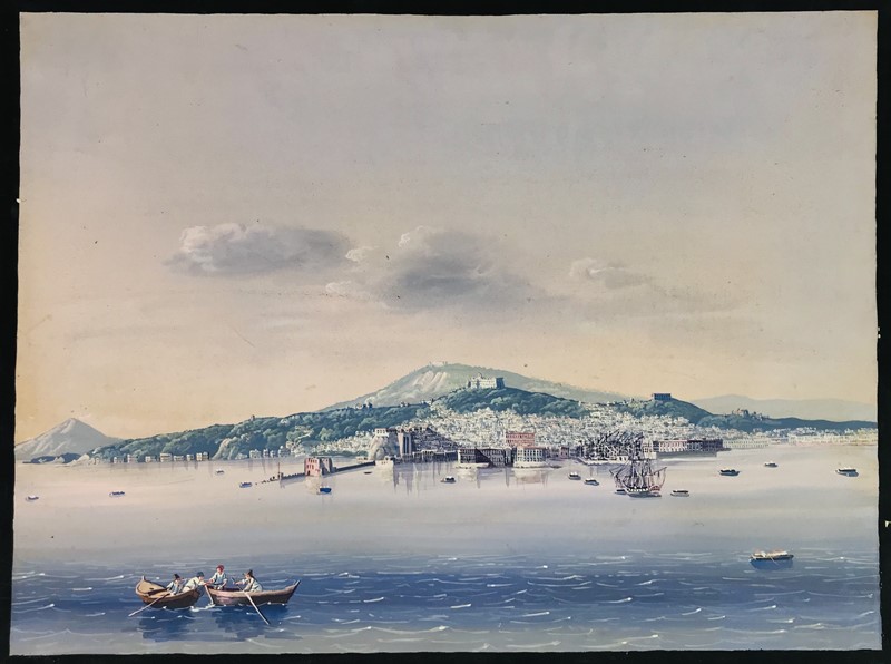 Gouache. Scuola napoletana del XIX secolo. Veduta di Amalfi dal mare.  - Auction  [..]