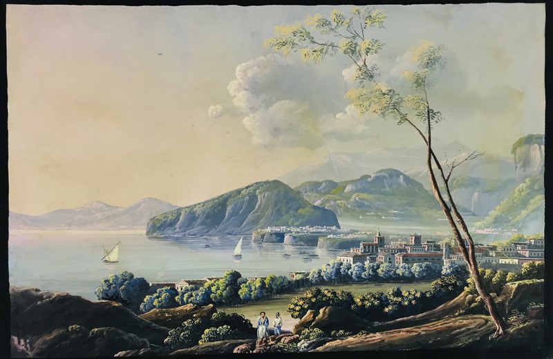 Gouache. Scuola napoletana del XIX secolo  Veduta di Amalfi dalla costa.  - Auction  [..]