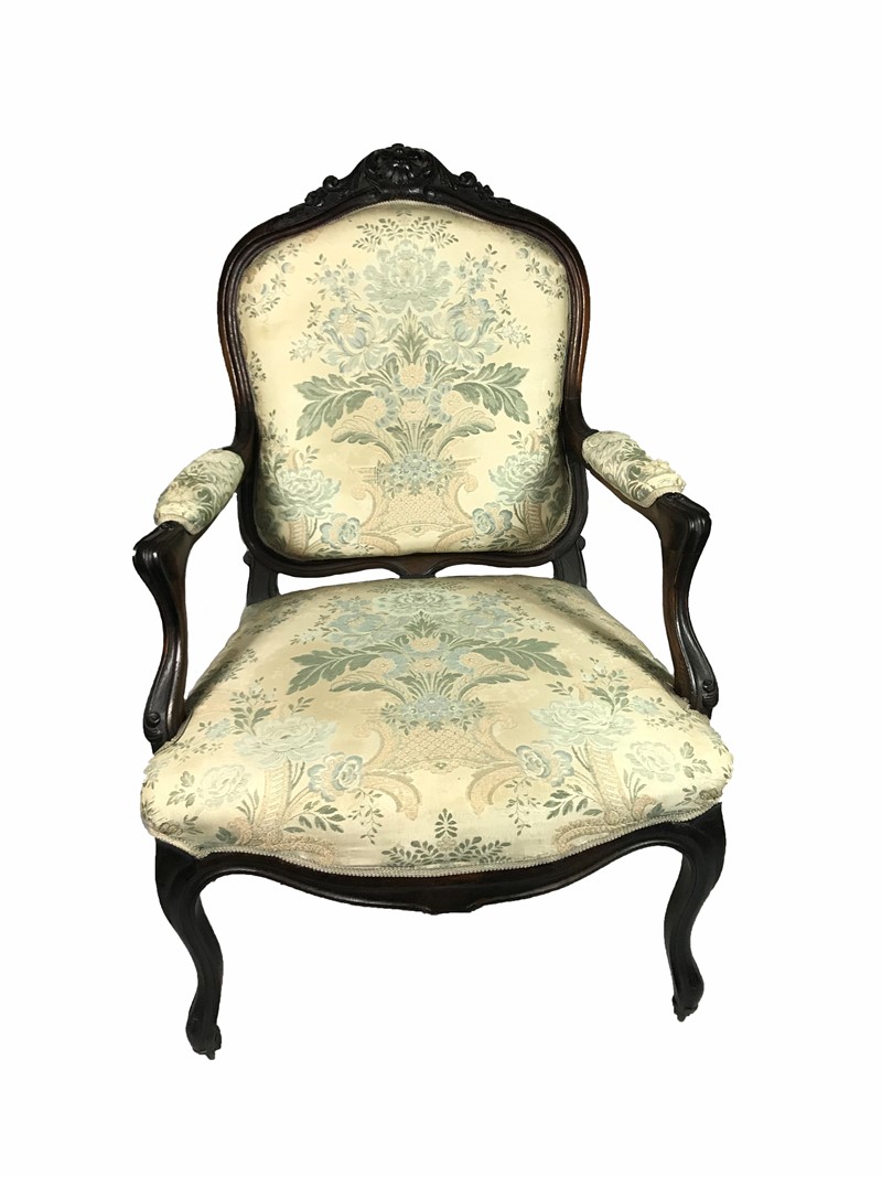 Pair of walnut armchairs with padded backrest and armrests.  - Auction ASIAN AND  [..]