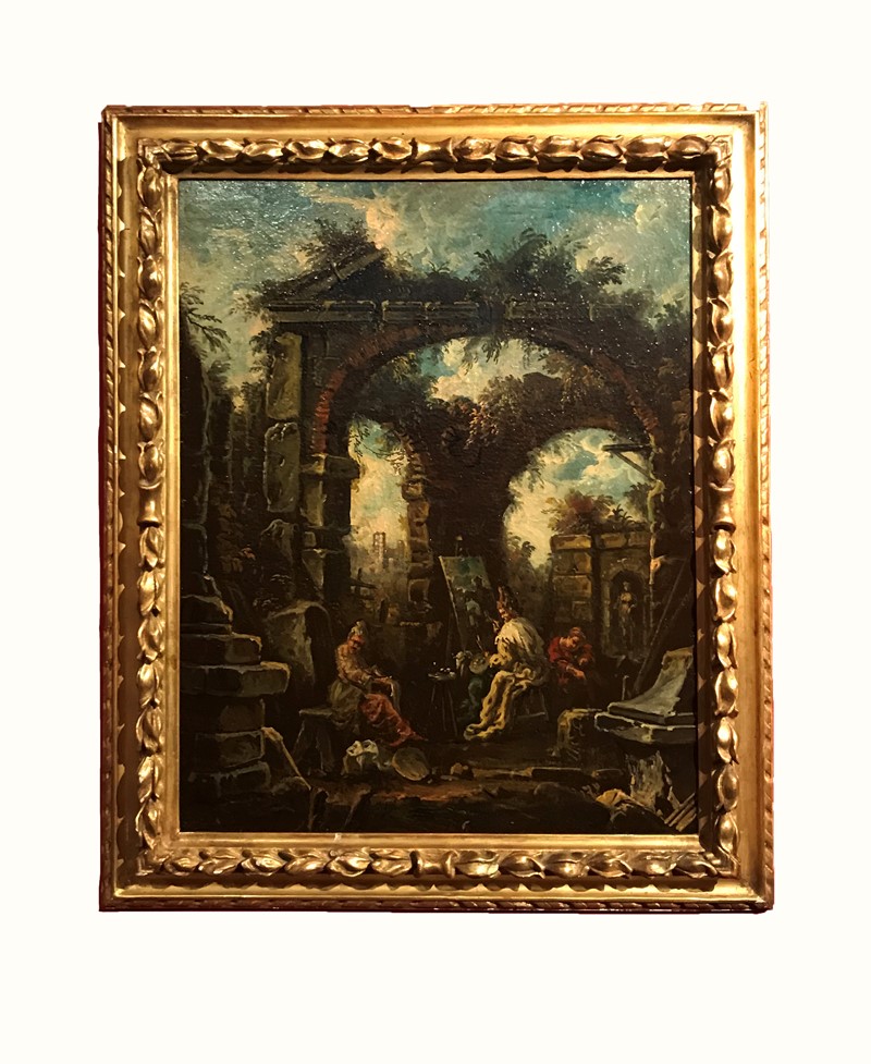 Attribuited to SPERA. Landscape with Ruins and Painter.  - Auction ASIAN AND CONTINENTAL  [..]