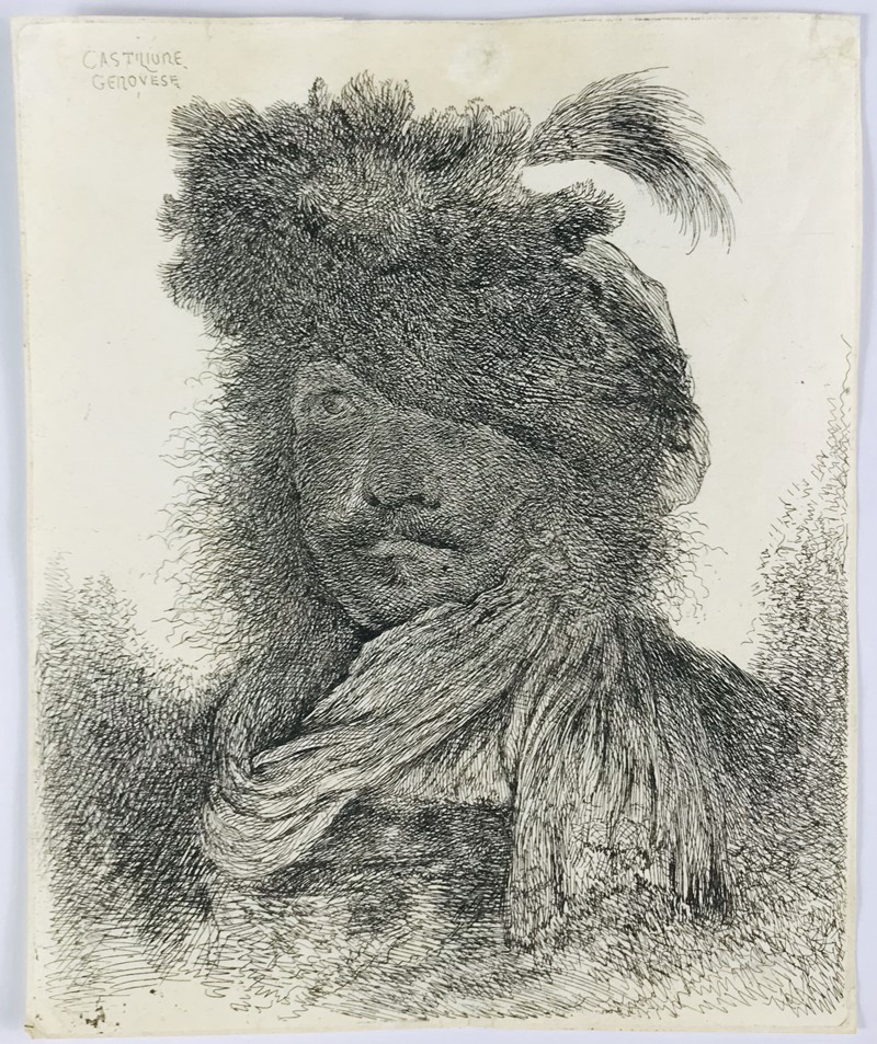 CASTIGLIONE. Head of a man in shadow turned slightly to the left.  - Auction ASIAN  [..]